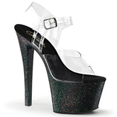 Pleaser SKY-308MG Clear With Black Glitter Platform Sandals - Shoecup.com